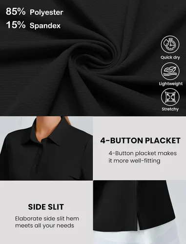 Vista 5 de PINSPARK Polo de golf de 4 botones para mujer, UPF 50+, secado rápido, atlético, camiseta de tenis con cuello, ajuste relajado