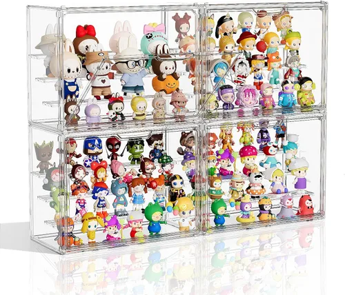 Vista 12 de Vitrina de acrílico transparente para coleccionables, caja de exhibición de figuras de pasatiempos de 4 capas con estantes, cajas de exhibición