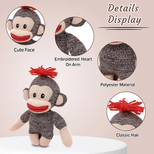 Vista 2 de Plushland Adorable mono calcetín, el original juguete de peluche tradicional tejido a mano, regalo para niños, bebés, adolescentes, niñas y niños