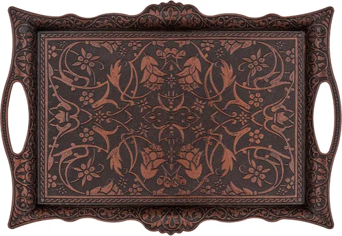 Vista 7 de Alisveristime Bandeja otomana de Zamak turco con motivos tradicionales, ideal para café y té, bandeja para seis personas (14.5 x 9.85 pulgadas)