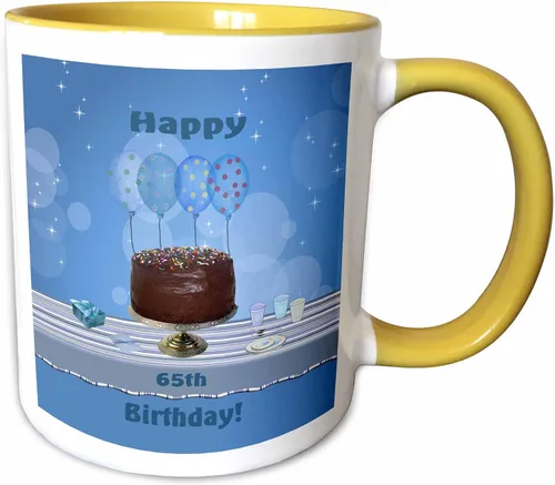 Vista 12 de 3dRose Beverly espátula – diseño – 65th Fiesta de cumpleaños con pastel de chocolate y azul globos de cumpleaños tazas, Negro/Blanco