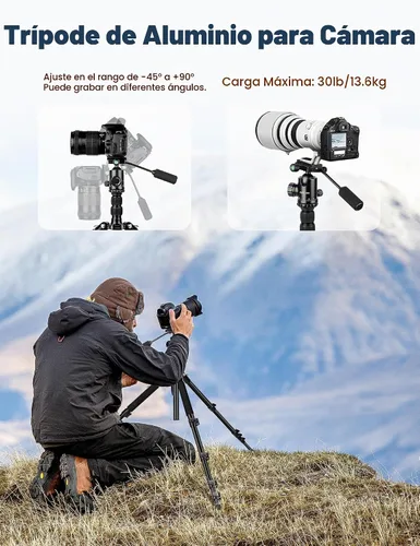 Vista 2 de Trípode de cámara JOILCAN, Trípodes y monópodos de aluminio de 83" con asa de metal, Trípode resistente para cámara DSLR, láseres, binoculares