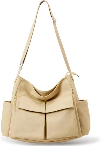 Vista 9 de KALIDI - Bolsa de lona tipo mensajero, bolsa cruzada grande para mujeres u hombres, bolsa de hombro de lona casual para la universidad, trabajo