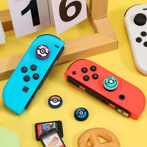 Vista 2 de DLseego PK Balls - 4 tapas de agarre para el pulgar regular NS SwitchSwitch LiteSwitch OLED, Pika Joy Con controlador de joystick cubierta