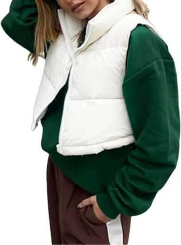 Vista 2 de APAFES Chaleco acolchado de invierno para mujer, cuello alto, ligero, aislante, ropa de abrigo