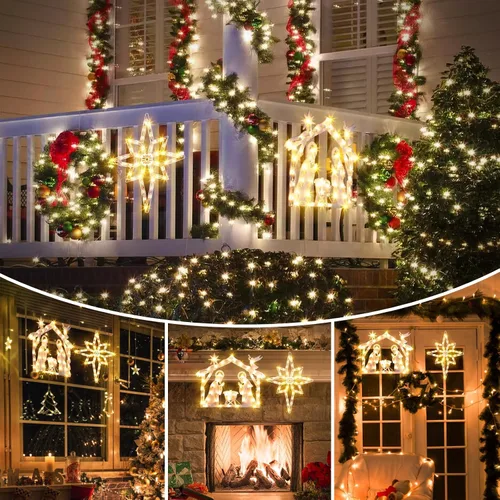 Vista 5 de Marchpower Paquete de 2 luces de silueta de ventana de Navidad, Belén iluminadas y estrella de Belén para decoración de ventanas, luces de ventana