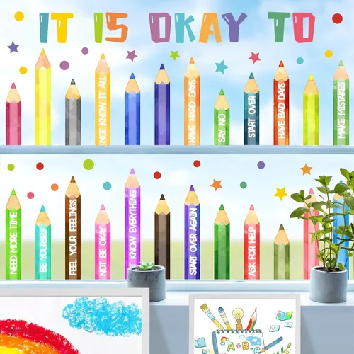 Vista 14 de Colorida calcomanía de pared inspiradora, citas motivacionales, calcomanías de pared con texto positivo para aula, diseño de lunares extraíbles