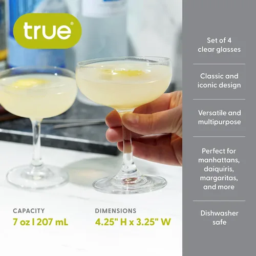 Vista 5 de Vaso True Coupe, Copas de Martini para Fiesta de Cóctel, Perfecto para Espresso Martini, Manhattan, Champán, Elegante Cristalería de 7 oz para Bares