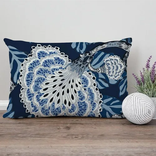Vista 180 de ArogGeld Funda de cojín con flores verdes y blancas con flores grises y negras y hojas verdes en estilo chinoiserie, funda de almohada cuadrada