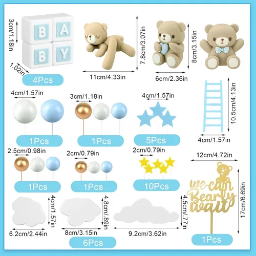 Vista 3 de Yinder Adornos para Tarta de Oso Adornos Mini para Tarta de Oso Adornos para Tarta de Bolas de Perla Blanca y Oro para Decoraciones de Cumpleaños