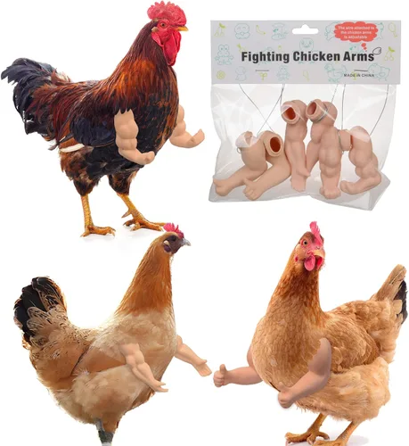 Vista 10 de Enrichoice 3 pares de juguetes de pollo incluyen brazos de músculos fuertes brazos pulgar arriba y brazos de pollo T-Rex para poner en las gallinas