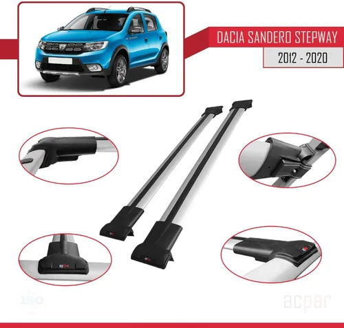 Vista 3 de Compatible con Dacia Sandero STEPWAY 2012-2020 Barra transversal para techo de coche, modelo gris