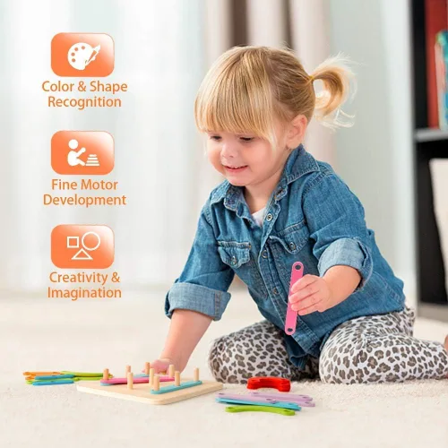 Vista 7 de Coogam Rompecabezas de madera con números y letras de construcción, bloques de apilamiento educativo, juego de juguetes con forma clasificadora