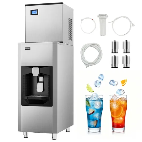 Vista 10 de EUHOMY Máquina comercial para hacer hielo, 1000 libras/24 horas, máquina de hielo industrial con contenedor de almacenamiento de 300 libras, lista