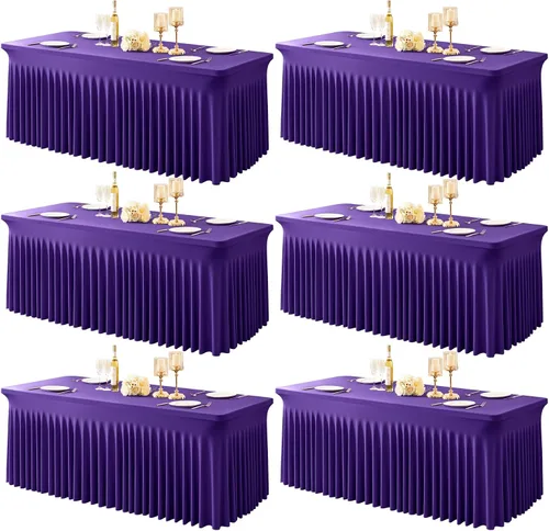 Vista 35 de Paquete de 1 manteles azul bebé para mesas rectangulares de 4 pies, cubiertas de mesa de spandex elástico de una pieza resistentes a las arrugas
