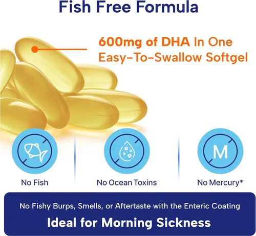 Vista 2 de OmegaVia Prenatal DHA 600mg Suplemento de Omega-3 sin pescado Apoya el desarrollo del cerebro, ojos y sistema nervioso del bebé Seguro