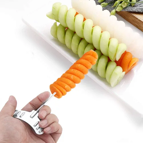 Vista 5 de Poto Cutting 17 * 4 * 2 unids/set de acero inoxidable vegetal espiral cortador manual patata zanahoria pepino tallado rodillo
