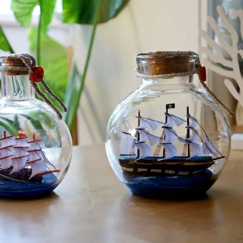 Vista 6 de Escultura de estatua china Feng Shui Escultura creativa de vidrio, modelo de barco de vela, manualidades de madera, gabinete de vino, decoración