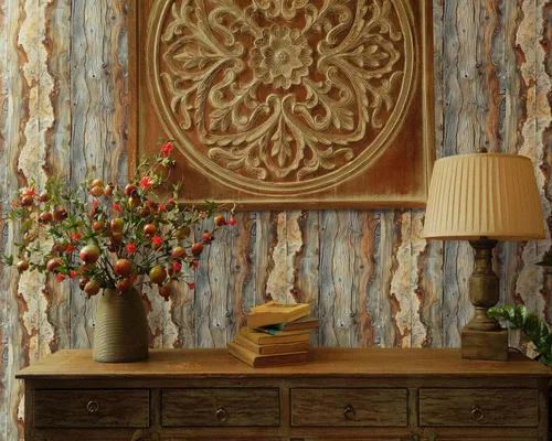 Vista 5 de FLFK Papel pintado de madera rústica, mural de grano de madera para despegar y pegar para sala de estar, dormitorio, cocina, oficina, decoración