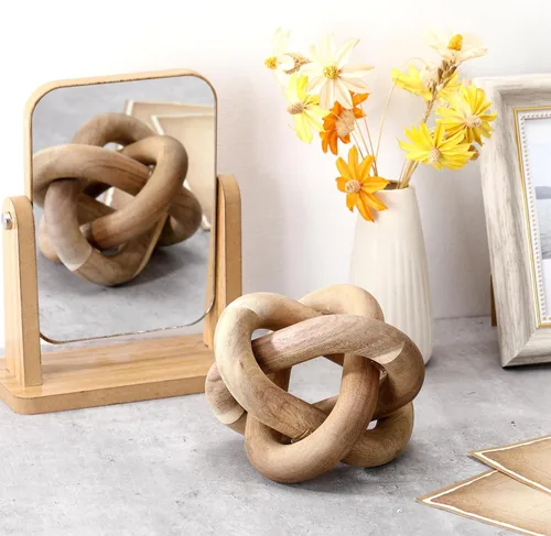 Vista 5 de Yalikop - Estante de mesa rústico con 3 eslabones de madera para decoración
