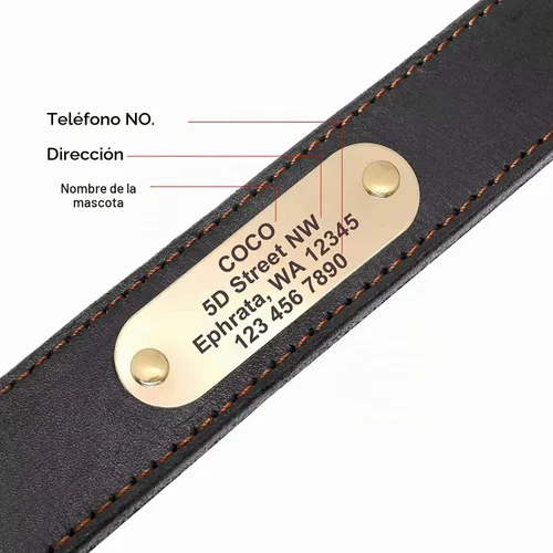 Vista 4 de Didog Collares de perro de cuero genuino con placa de identificación grabada, collar de perro de cuero suave personalizado con etiqueta de Negro