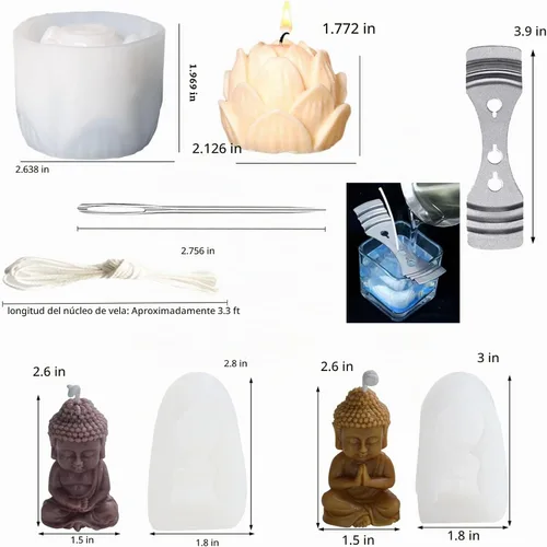 Vista 2 de Moldes de silicona para velas de loto y mini Buda con aguja de gancho para molde, etc. para decoración del hogar, velas perfumadas, fabricación de 2