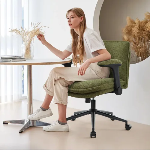 Vista 4 de IWMH Silla de oficina Criss Cross con brazos abatibles y ruedas tapizada Verde