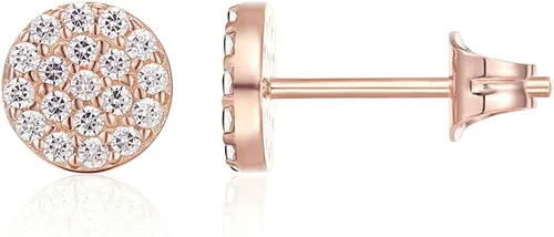 Vista 10 de PAVOI Aretes de plata de ley 925 chapados en oro de 14 quilates para mujer Mini disco de circonita cúbica pavimentada Aretes de oro para mujer