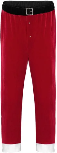 Vista 6 de YOOJOO Disfraz de Papá Noel de terciopelo rojo para hombre, disfraz de Papá Noel, pantalones largos