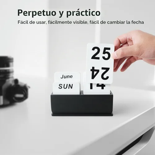 Vista 5 de Calendario Perpetuo de Bloques de Madera para Escritorio, Calendario Diario de Escritorio de Pie y Voltear con Gran Pantalla, Accesorios