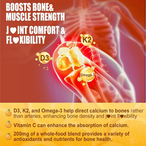 Vista 5 de Gomitas de vitamina D3 K2 5000IU / 10,000 UI con omega-3 250 mg+K2 (MK-7) 100 mcg -5 veces absorción que D3K2 estándar, con vitamina C, zinc y 5