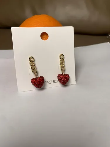 Vista 4 de Aretes de corazón rojo con forma de corazón y corazón de amor, regalo de San Valentín