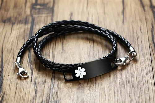 Vista 4 de XUANPAI Personalized Customized Multi-Strand Handmade Weaving PU Emergency Medical Alert ID Bracelet Wristband for Men,7.5 Inches