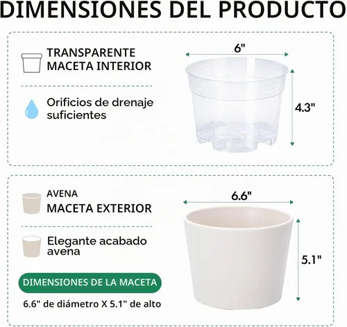 Vista 3 de Phoenix Vine Macetero de plástico de avena de 6.6 pulgadas con maceta transparente, cubierta decorativa ligera con maceta interior transparente