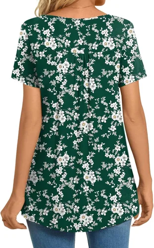 Vista 4 de CATHY Blusa de verano para mujer, manga corta, cuello en V, encaje de ganchillo, informal, plisada