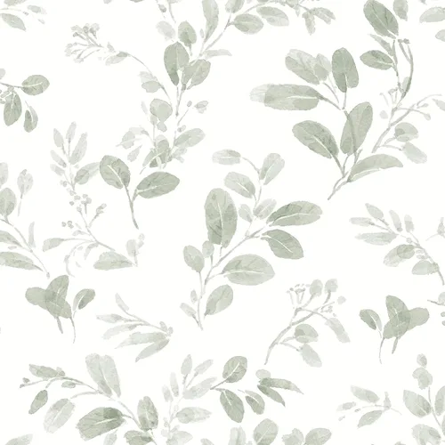 Vista 2 de RoomMates Dancing Leaves - Papel tapiz para despegar y pegar Verde/Blanco