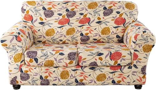 Vista 14 de Lamberia Funda de Sofá Estampada de Alta Elasticidad Fundas de Sofá de 2 Piezas Funda de Sillón con Una Funda de Cojín Separada Parte Inferior Flor