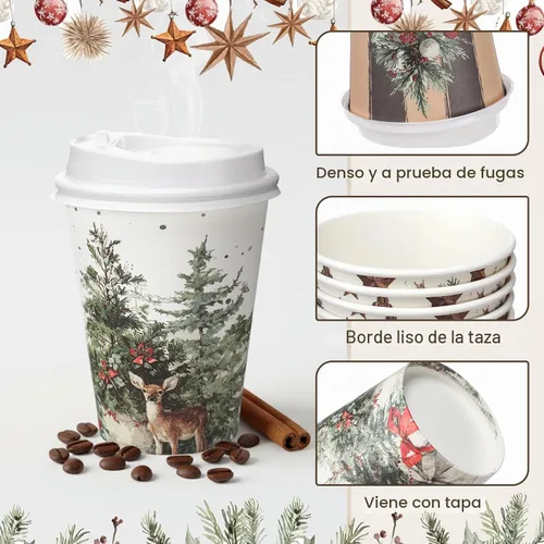 Vista 5 de Gerrii - Juego de 100 vasos de papel de Navidad de 12 onzas con tapas, acogedor invierno