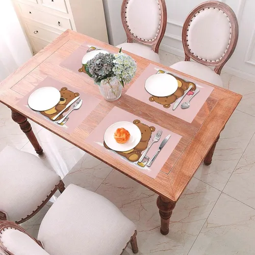 Vista 4 de 6 PCS PVC Placemats Set Place Mats Bear Holding Bottle of Honey Non-Slip Weave Place Mats 12" x 18" Farmhouse Table Mat Set for Family Dinners