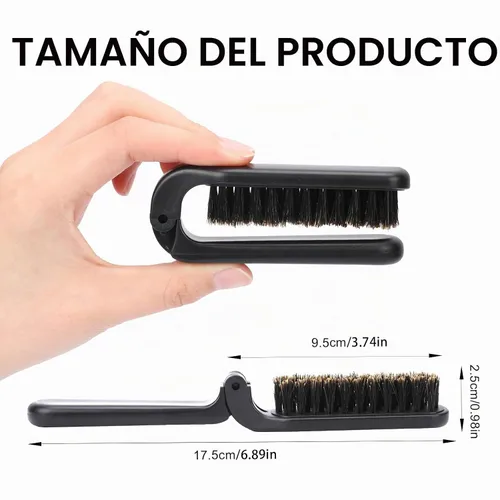 Vista 5 de 2 piezas de cepillo plegable de viaje con cerdas de jabalí, bolsillo plegable, rango antiestático, mini herramienta de peinado para barba y cabello