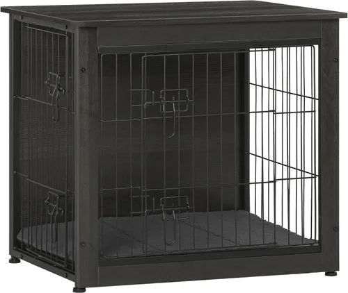 Vista 12 de DWANTON - Perrera con cojín, de madera, con puertas dobles, para interiores, S, M, L, 27.2 pulgadas de largo, negro