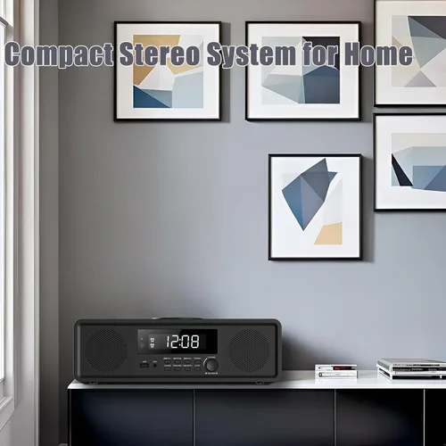 Vista 7 de Sistema estéreo compacto con reproductor de CD, Bluetooth, reloj de alarma dual, radio FM, sonido claro de 20W RMS, entrada USB/AUX, función