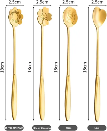 Vista 3 de Juego de 4 cucharaditas de café de 7 pulgadas, cucharas de café para bebidas, para postre, café, helado, té (dorado)