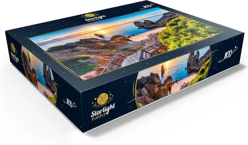Vista 3 de MyPuzzle Camilo Beach (Praia Do Camilo) con mar turquesa en el fondo, Lagos, Algarve, Portugal, rompecabezas prémium de 100 piezas para adultos