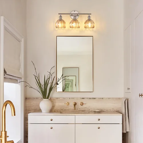 Vista 138 de Shenmoyl Lámparas de baño, lámpara de pared de 2 luces para tocador sobre espejo con pantalla de vidrio tulipán blanco para dormitorio, sala
