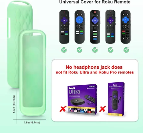 Vista 3 de Funda protectora de silicona para Roku, compatible con todos los controles remotos de TV Roku que brilla en la oscuridad, color azul y verde