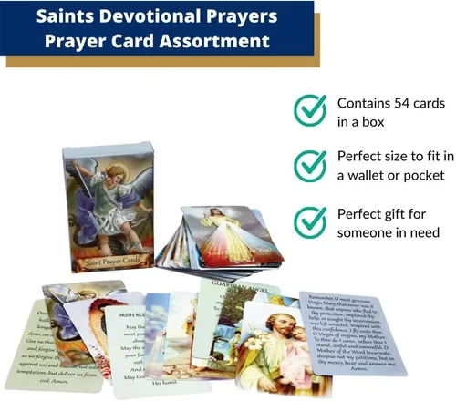 Vista 3 de Paquete de 54 Tarjetas Sagradas Variadas con Santos Católicos y Oraciones