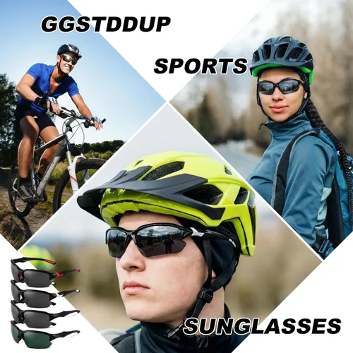 Vista 4 de Paquete de 4 lentes de sol deportivos polarizados para mujeres y hombres, protección UV, para correr, ciclismo, pesca, al aire libre