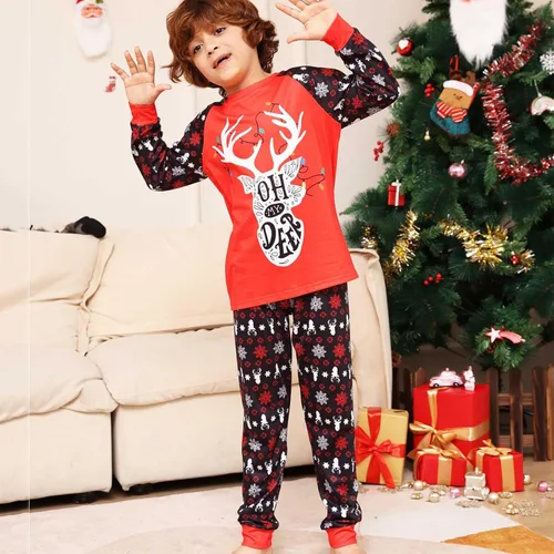 Vista 5 de Pijamas de Navidad para la familia, conjunto de pijamas a juego de Navidad con bonito estampado de muñeco de nieve, vacaciones, hogar, fiesta
