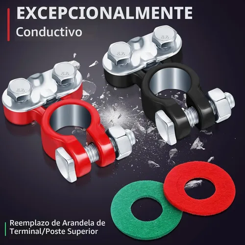 Vista 3 de Frienda 2 piezas de terminales de batería para coche, conectores de terminales de batería galvanizados, arandelas anticorrosión de poste superior